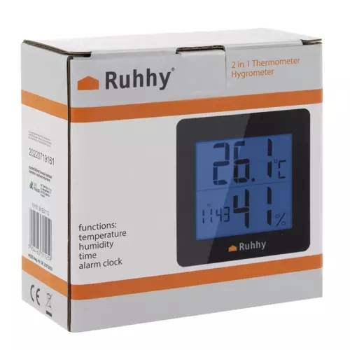 5-i-1: termometer, hygrometer, ur, vækkeur og kalender
