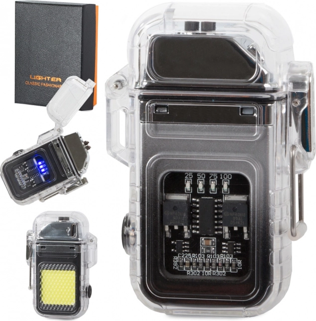 Plasma-lighter med LED-lygte, USB-genopladelig, vandafvisende