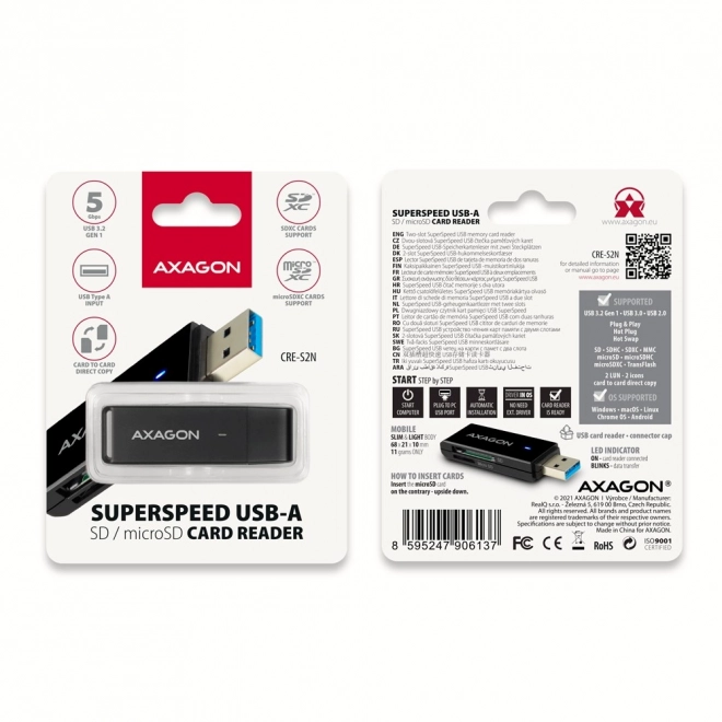 Ekstern kortlæser USB-A 3.2 Gen 1 AXAGON med understøttelse af UHS-I