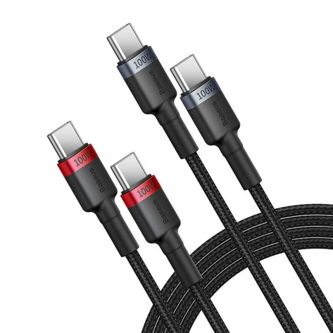 Baseus Cafule USB-C til USB-C 100W kabel, 2m, 2 stk (rød-sort, grå-sort).