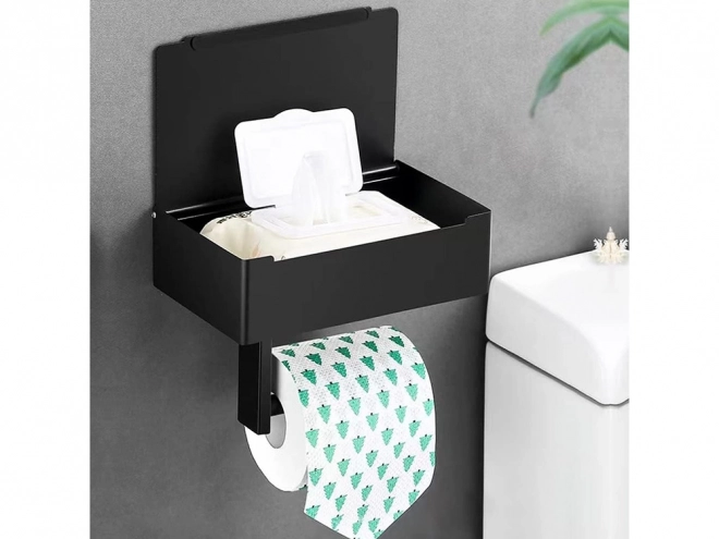 Stilfuld toiletpapirholder med hylde til lommetørklæder