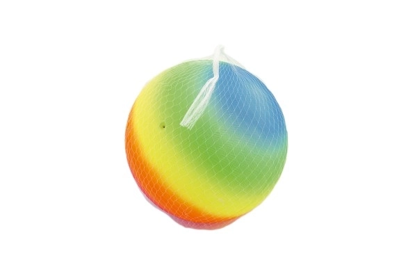 Regnbuefarvet oppustelig gummibold 23 cm i net