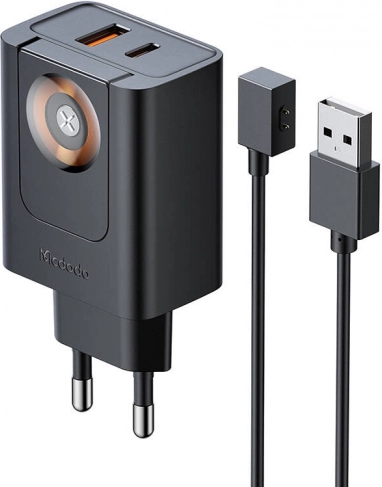 McDodo 30W 2-i-1 oplader USB‑C + USB‑A med hurtigopladning til Apple Watch, sort