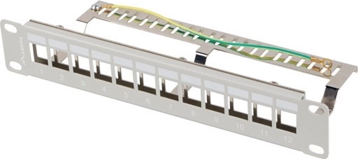 Patchpanel 12 porte 1U 10" FTP med kabelorganisering til keystone-moduler, grå