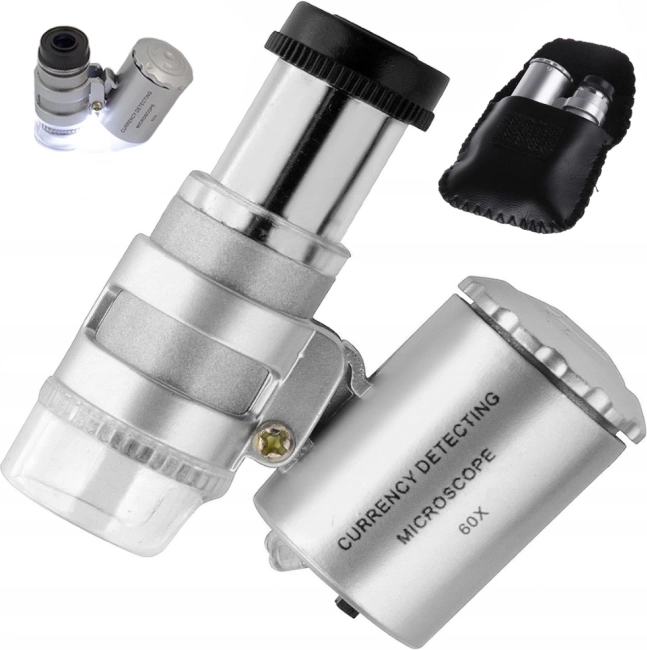 Professionel lommimikroskop 60x med 2 LED-dioder