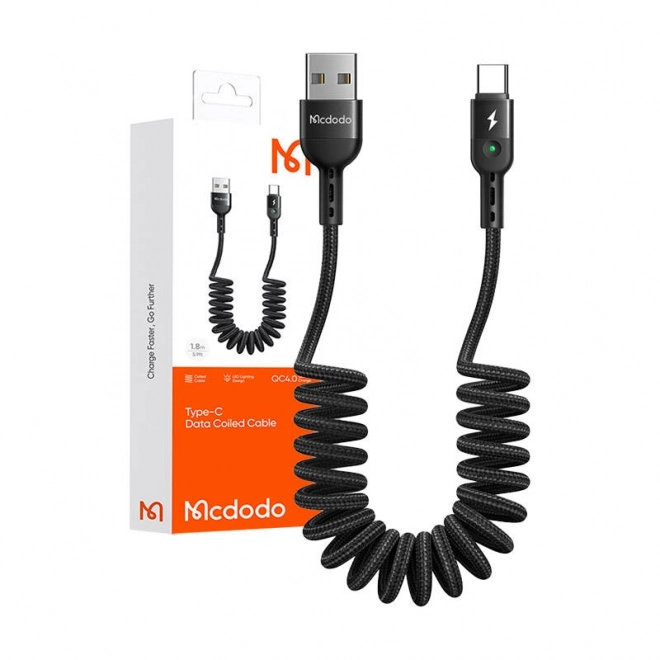 Fjederkabel USB til USB-C Mcdodo Omega CA-6420 1,8 m (sort)
