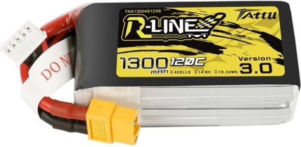 tattu r-line 3.0 lipo-batteri 1300 mah 14,8 v 120c 4s med xt60-stik