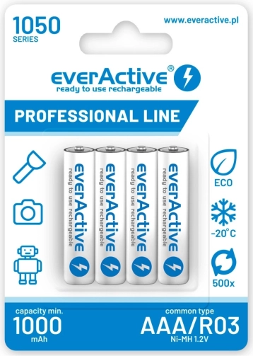 Genopladelige AAA R03-batterier 1050 mAh, blister 4 stk.