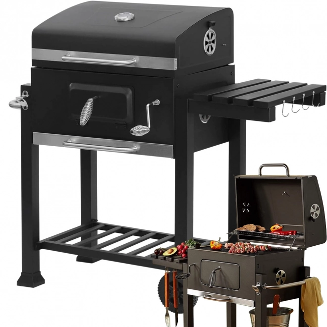 Havegrill til Trækul med To Riste og Termometer