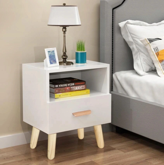 Natbord med skuffe ModernHome – hvid minimalistisk