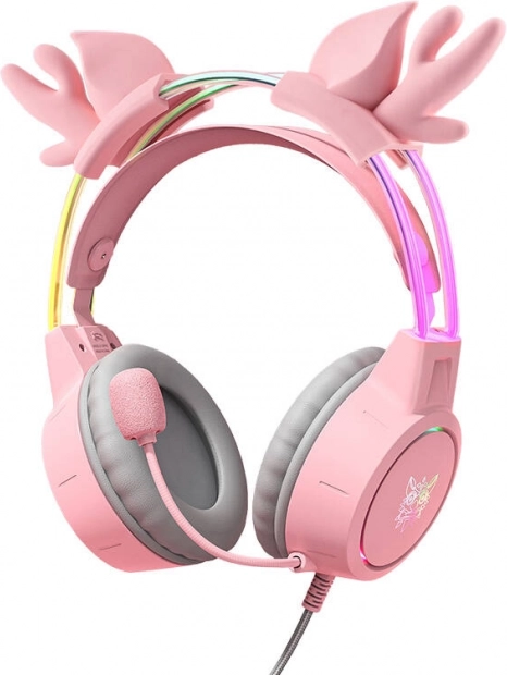 ONIKUMA X15 Pro gamingheadset pink med hjortegevir