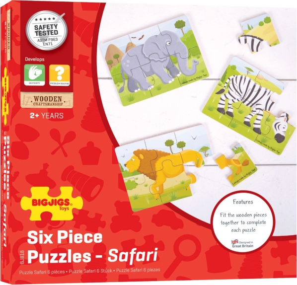 Tre separate puslespil med safari-dyr