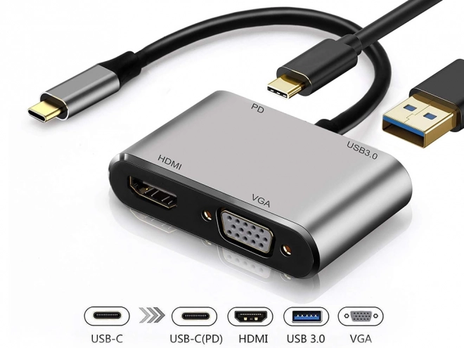 Adapter USB-C HDMI 4K VGA Hub med Power Delivery
