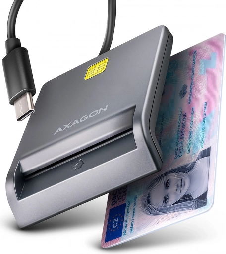 AXAGON USB‑C læser af chip- og ID‑kort med 1,2 m kabel