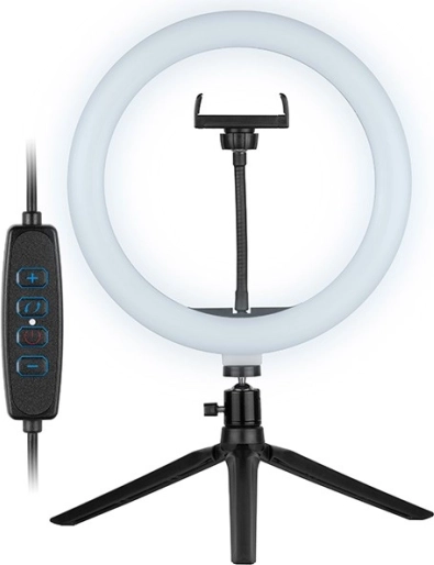 Rundt LED-lys 26 cm med ministativ og telefonholder