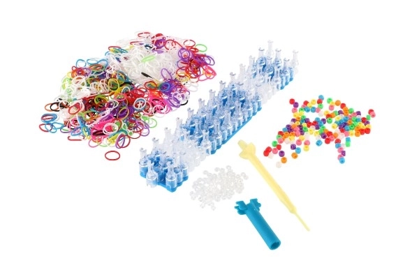 Lav dit eget armbånd 700+ stk elastikker, perler + værktøj + væv til armbånd i kasse 30x24cm