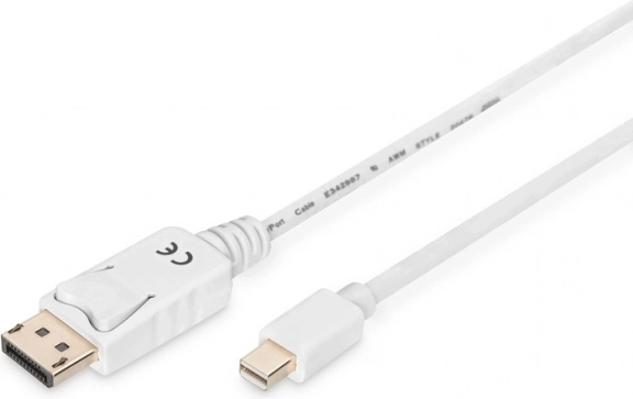 Hvid DisplayPort-kabel 4K 60Hz miniDP til DP 2 m