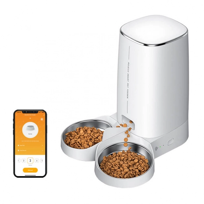 Smart foderautomat til kæledyr Rojeco 4L med Wi-Fi og dobbelt skål