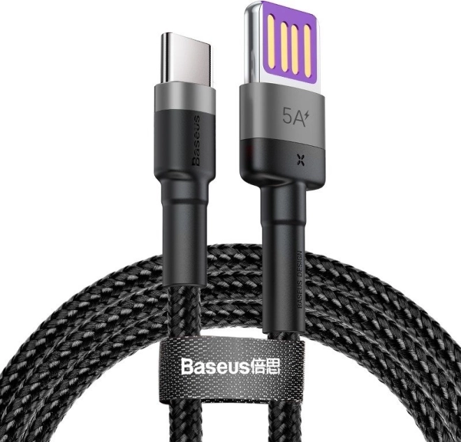Baseus Cafule USB-C kabel 1 m, 5 A, Huawei SuperCharge og QC 3.0 (sort-grå)
