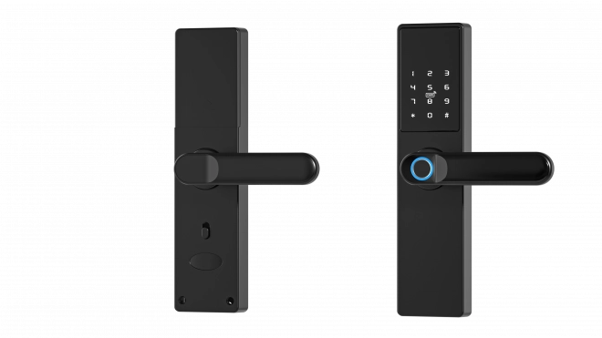 Intelligent Tuya-dør, Elektronisk fingeraftryks-, kode-, Wi-Fi-, RFID-lås - sort