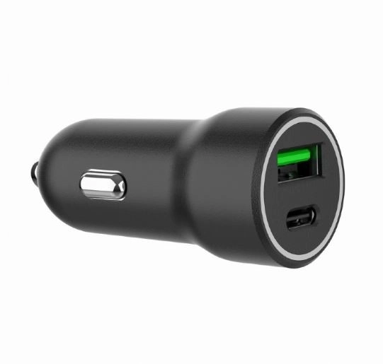 sort biloplader USB-A/USB-C 20W PD