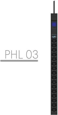 Rackstrømfordeler PDU 19" 10A, 16× IEC C13, 3 m IEC C14, med måler, vertikal, sort