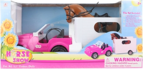 Dukke-bil med trailer og hest