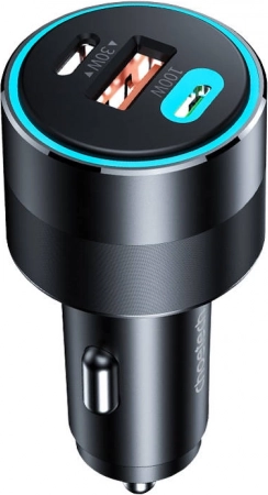 USB-C og USB-A biloplader 130W sort