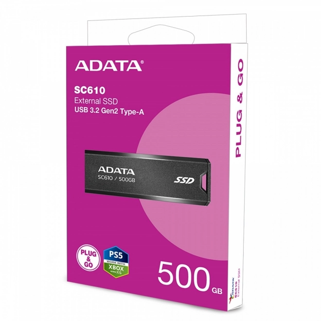 Eksternt SSD SC610 500G USB3.2A Gen2 Sort