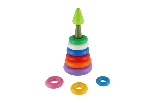 Stabelpyramide med ringe plast 2 farver i net 15x31cm 12m+