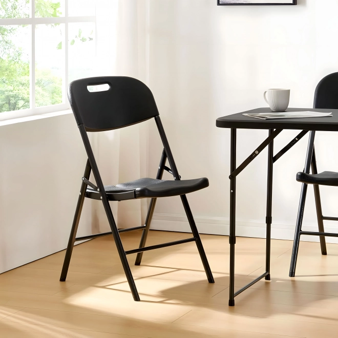 Sæt af 2 foldestole ModernHome, metalramme, HDPE, sort