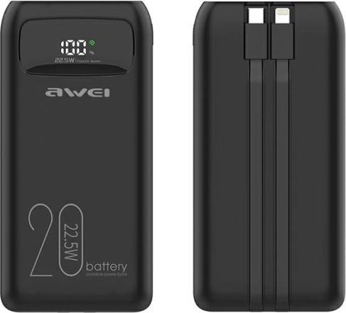 Powerbank 20000 mAh Awei P169K med hurtigopladning 22,5 W og LCD‑display