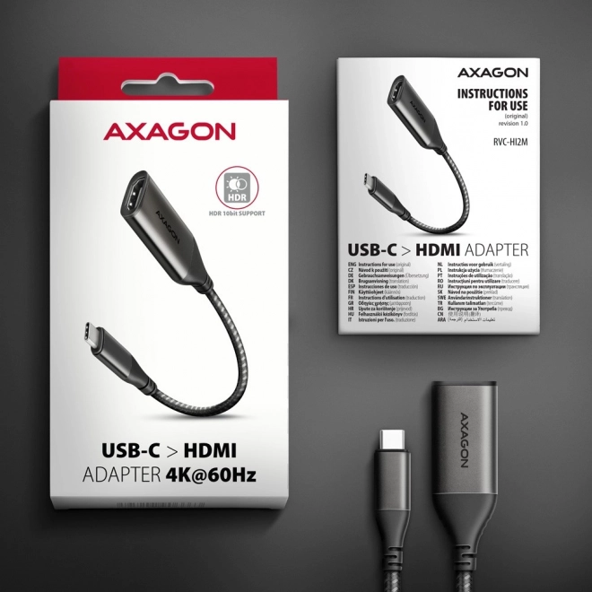 Adapter USB-C til HDMI 4K/60Hz aluminiums, 25 cm kabel