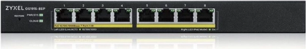 Zyxel GS1915-8EP PoE smart gigabitswitch 60 W, desktop, hybridtilstand