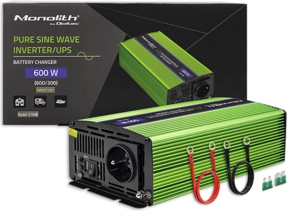 Qoltec Monolith spændingsomformer 600W med oplader og UPS
