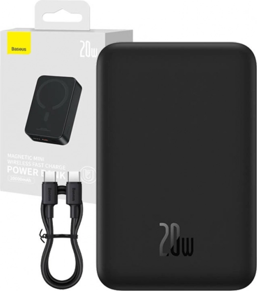 Powerbank Baseus Magnetic Mini 20000 mAh med MagSafe og USB‑C 20 W (sort)