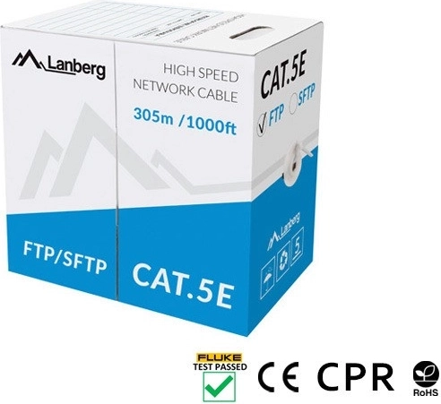 SFTP netværkskabel Cat 5e 305 m, massiv kobber, grå