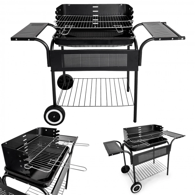 Havegrill, metalhylder, justerbar rist, hjul