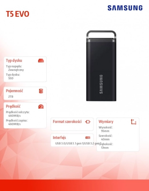 Eksternt SSD Disk Samsung Portable T5 EVO 2TB USB 3.2 Gen. 1 sort