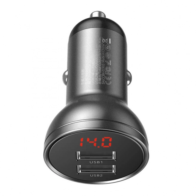 Baseus biloplader med skærm 2x USB