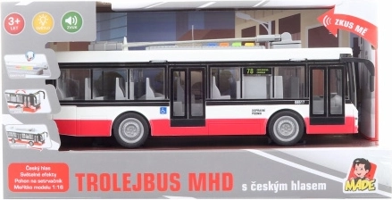 trolleybus med dansk stemme med svinghjul og lyseffekter 28 cm