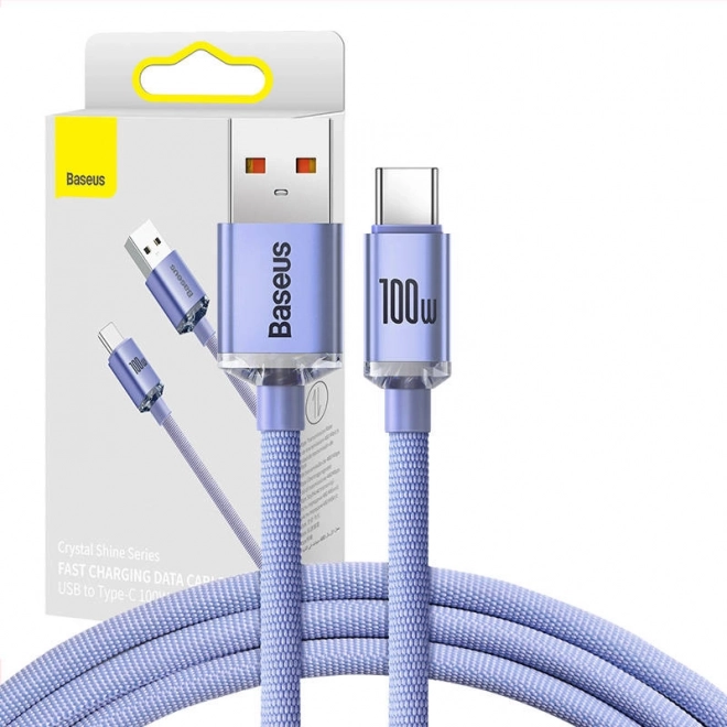 Baseus Crystal Shine USB til USB‑C kabel 100W, 1,2 m, lilla