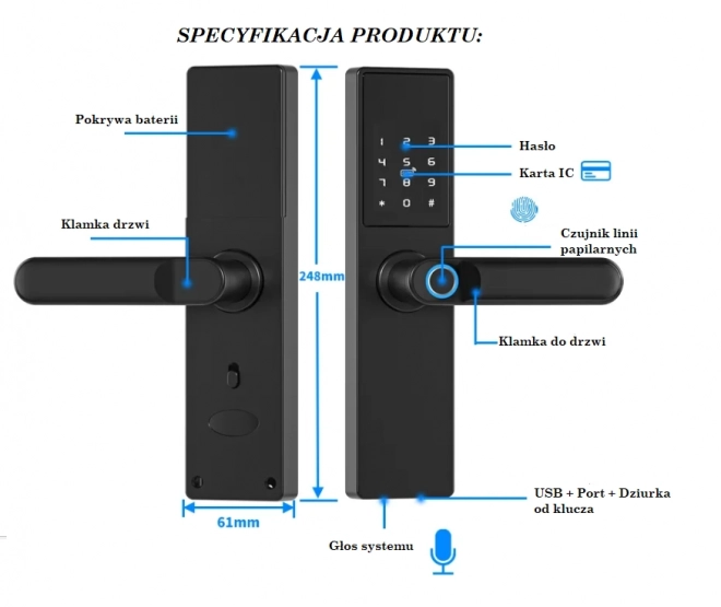 Intelligent Tuya-dør, Elektronisk fingeraftryks-, kode-, Wi-Fi-, RFID-lås - sort