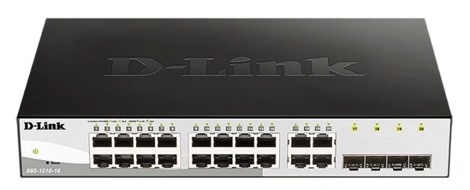 Gigabit-switch D-Link DGS-1210-16 med 16 GE-porte og 4 SFP