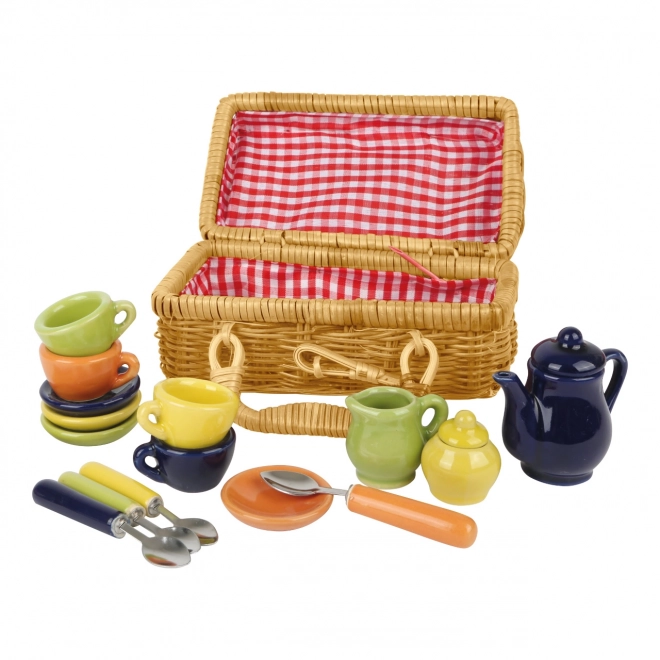 Small Foot Picnic kurv med farverigt keramikstel