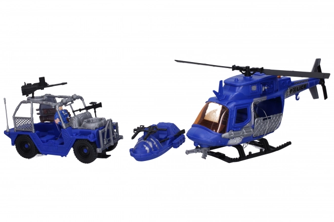 Politispil sæt med figurer og helikopter