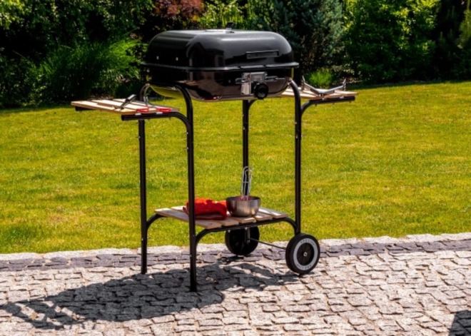 Stor havegrill med justerbart rist, tr4hylder
