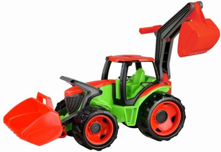 Lena traktor med skovl og gravarm – grøn‑rød
