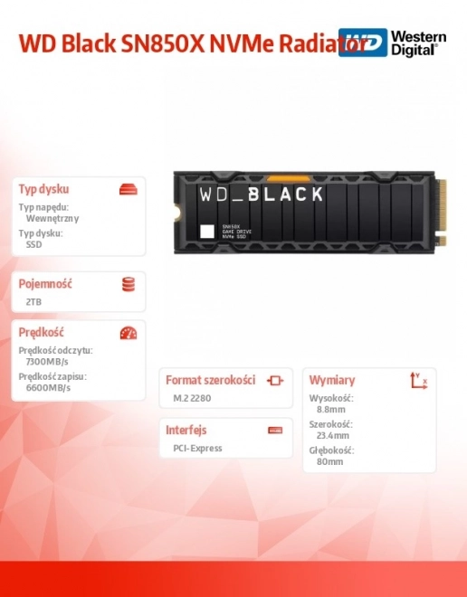 SSD disk WD Black 2TB SN850X NVMe M.2 PCIe med køler