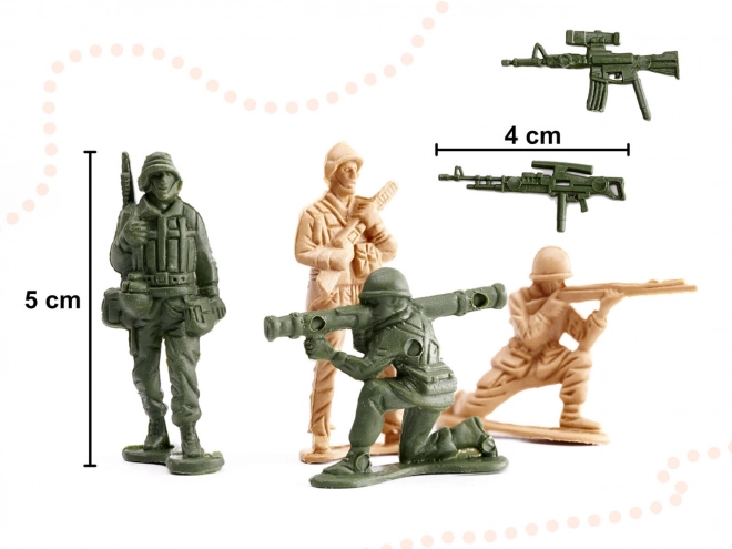 Sæt med soldaterfigurer + militærbase 114 dele